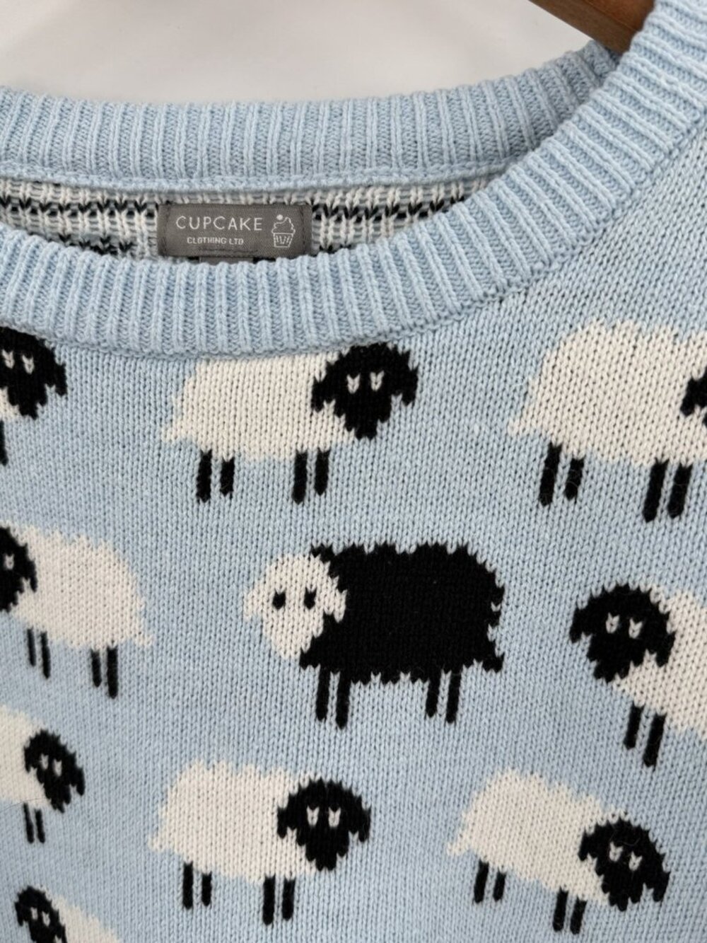 CUPCAKE CLOTHING LTD Women's Blue White Black Sheep Crew Neck Sweater Large - Picture 2 of 5